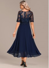 Short Sleeve Lace Navy Round Neck Dress