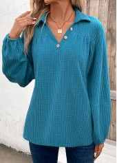 Peacock Blue Plus Size Ruched Long Sleeve Blouse