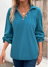 Peacock Blue Plus Size Ruched Long Sleeve Blouse