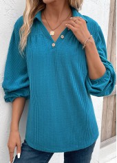 Peacock Blue Plus Size Ruched Long Sleeve Blouse