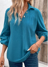 Peacock Blue Plus Size Ruched Long Sleeve Blouse