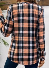 Orange Plus Size Button Plaid Long Sleeve Blouse