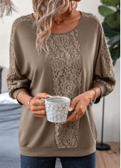 Patchwork Light Coffee Round Neck T Shirt