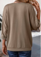 Patchwork Light Coffee Round Neck T Shirt