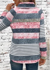 Striped Drawstring Multi Color Long Sleeve Cowl Neck Sweatshirt