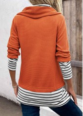 Striped Patchwork Orange Cowl Neck Long Sleeve Sweatshirt