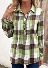Plaid Tuck Stitch Multi Color Shirt Collar Blouse