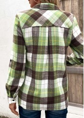 Plaid Tuck Stitch Multi Color Shirt Collar Blouse
