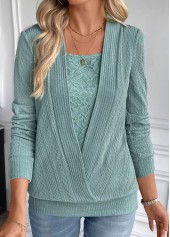 Fake 2in1 Turquoise Square Neck Long Sleeve Sweatshirt