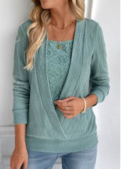 Fake 2in1 Turquoise Square Neck Long Sleeve Sweatshirt