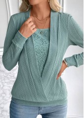 Fake 2in1 Turquoise Square Neck Long Sleeve Sweatshirt