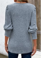 Dusty Blue V Neck Long Sleeve Lace T Shirt