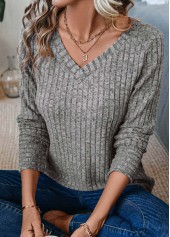 Long Sleeve V Neck Grey T Shirt