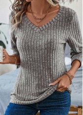 Long Sleeve V Neck Grey T Shirt