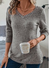 Long Sleeve V Neck Grey T Shirt