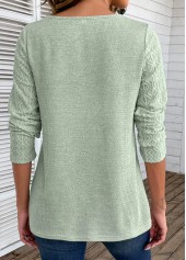 Patchwork Sage Green Round Neck Long Sleeve T Shirt