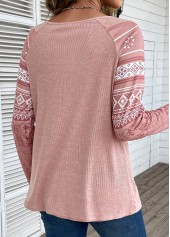 Tribal Print Lace Pink Round Neck T Shirt