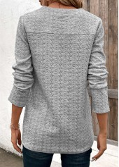 Pocket Light Grey Long Sleeve V Neck Sweatshirt