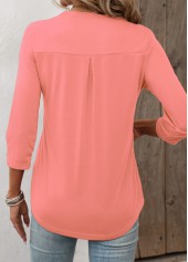 Circular Ring Split Neck Pink T Shirt