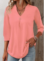Circular Ring Split Neck Pink T Shirt