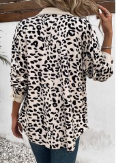 Leopard Patchwork Beige Shirt Collar Long Sleeve Coat