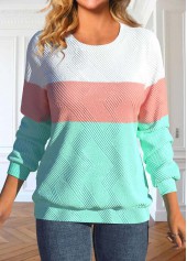 Light Pink Round Neck Long Sleeve Patchwork Sweatshirt