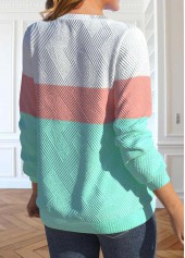 Light Pink Round Neck Long Sleeve Patchwork Sweatshirt