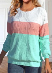 Light Pink Round Neck Long Sleeve Patchwork Sweatshirt