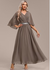 Grey V Neck Half Sleeve Surplice Dress