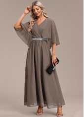 Grey V Neck Half Sleeve Surplice Dress