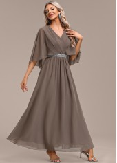 Grey V Neck Half Sleeve Surplice Dress