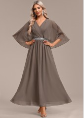 Grey V Neck Half Sleeve Surplice Dress