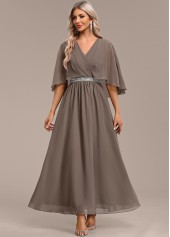 Grey V Neck Half Sleeve Surplice Dress