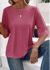Coral Round Neck Half Sleeve Button T Shirt