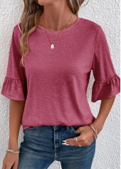 Coral Round Neck Half Sleeve Button T Shirt