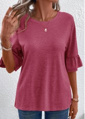 Coral Round Neck Half Sleeve Button T Shirt