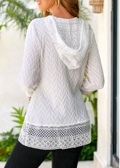 Lace White Drawstring Long Sleeve Hoodie