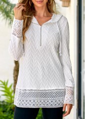 Lace White Drawstring Long Sleeve Hoodie