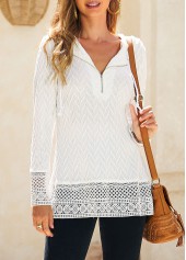 Lace White Drawstring Long Sleeve Hoodie