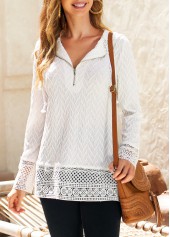 Lace White Drawstring Long Sleeve Hoodie