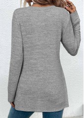 Long Sleeve Asymmetry Grey Round Neck T Shirt