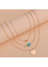 Layered Design Beads Gold Metal Detail Necklace