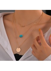 Layered Design Beads Gold Metal Detail Necklace