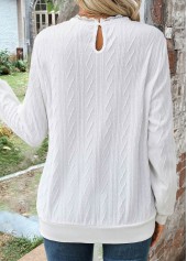 Lace Round Neck Long Sleeve White Sweatshirt