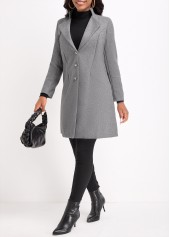 Grey Lapel Long Sleeve Button Coat | Rosewe.com - USD $36.98