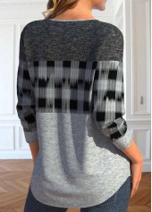 Plaid Lace Up Light Grey Marl T Shirt