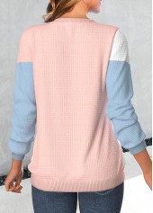 Patchwork Round Neck Long Sleeve Dusty Pink Sweatshirt