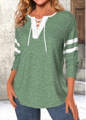 Lace Up Long Sleeve Green T Shirt