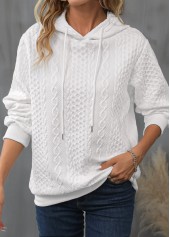 Drawstring Detail Long Sleeve White Hoodie