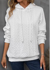 Drawstring Detail Long Sleeve White Hoodie